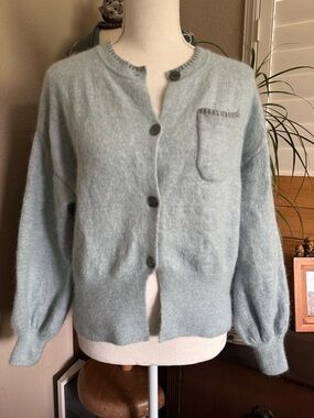 Nianbai Soft Light Blue Crewneck Button Cardigan Sweater medium